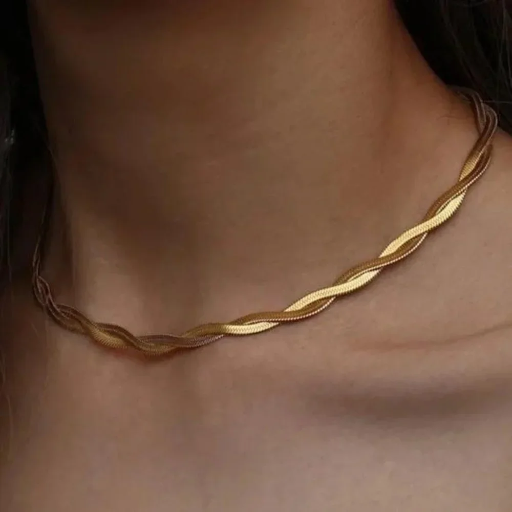 DOUBLE LAYER HERRINGBONE 18K GOLD CHAIN NECKLACE, NICE NECKLACE, CUTE NECKLACE. - Picture 2 of 5